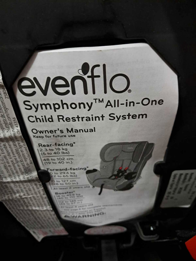 evenflo Symphony All-in-One car seat in Strollers, Carriers & Car Seats in Mississauga / Peel Region - Image 2