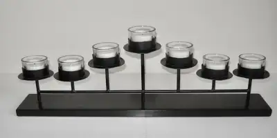 Sleek Minimalist Black Metal Candelabra w Glass Candle Inserts, View more