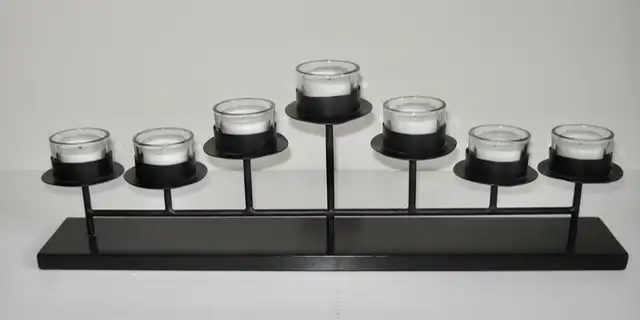 Sleek Minimalist Black Metal Candelabra w Glass Candle Inserts in Outdoor Lighting in City of Toronto - Image 2