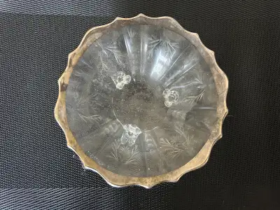 Three Footed Fostoria Etched Serving Bowl, View more
