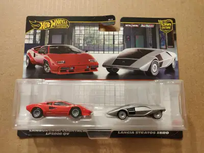 New Hot Wheels Premium Car Culture 2 Pack Lamborghini Countach LP5000 QV and Lancia Stratos Zero 1/6...