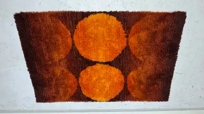 Mid-century / vintage scandinavian orange shaggy rug "Rya" , View more