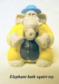 Elephant bath toy, 1997, float and squirt, make bath time happy