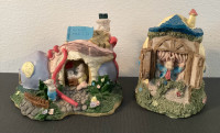 EASTER #10:  2 Darling Miniature Easter Bunny "Homes" Figurines