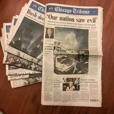 9/11 World Trade Centre Chicago Tribune newspapers from Sept. 12th the day after to Sept 19th (Sept....