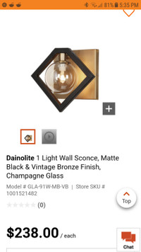 Dainolite 1 Light Wall Sconce, Matte Black & Vintage Bronze Fin