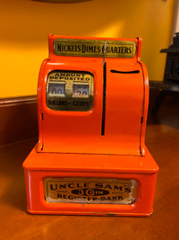 Vintage 1950’s Orange Uncle Sam's 3 Coin Register Bank Toy