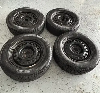 Set of 4 winter tires in great condition, mounted on steel rims. Tread is still strong and even (see...