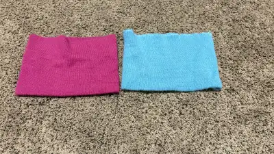 2 neckwarmers (pink and blue), View more