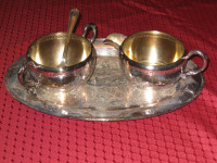 Wm A. Rogers Silver Plated Sugar Bowl, Creamer and Plate