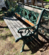 Vintage Garden Bench Wood Cast Iron 