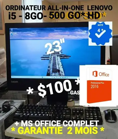 ORDINATEUR TOUT-EN-UN PERFORMANT PROCESSEUR i5 8GO DE MÉMOIRE 500 GO DISQUE DUR ÉCRAN DE 23 POUCES W...