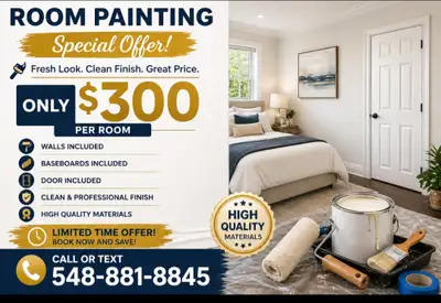Bedroom Painting Starting at $300 – FREE Baseboards & Door, View more