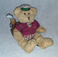 Russ Plush Bear Golfer with Golf Clubs & Caddy Collectible