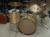 Vintage 1960's Pearl drum set with cymbals, hardware, etc.