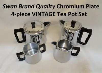 MCM  Vintage Swan Brand Quality Chromium Plate 4-piece Tea Set, View more