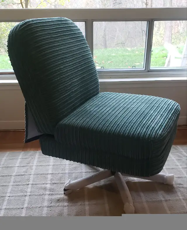 Spaulding Channel Velvet Accent Swivel Chair with Brass Base in Chairs & Recliners in Miramichi - Image 4