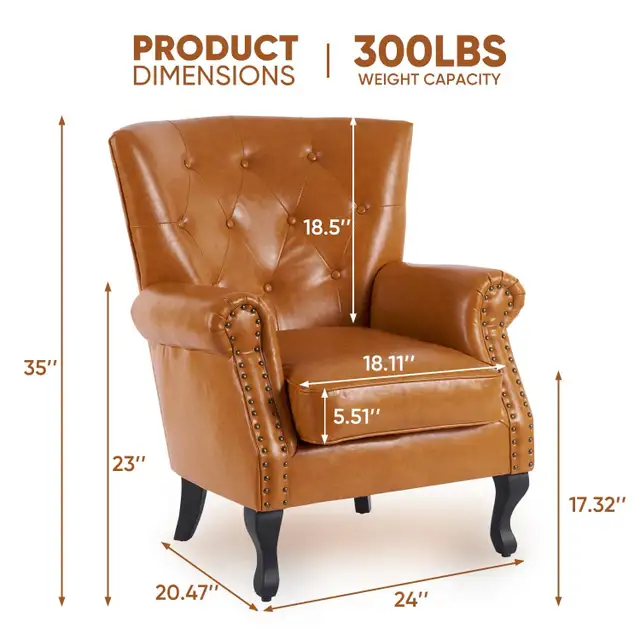 Mid-Century Modern Accent Chair, PU Leather Living Room in Chairs & Recliners in Markham / York Region - Image 6