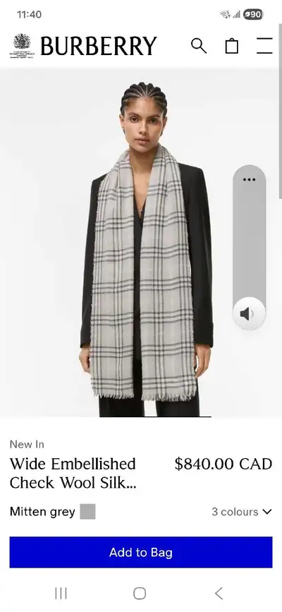 Burberry Wide Embellished Check Wool Silk Scarf, View more