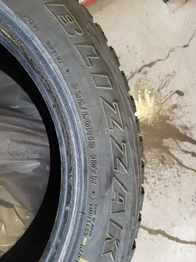 Selling set of 235/60 R18 Blizzak winter tires still have lots of life left. $400 text me at 705-435...