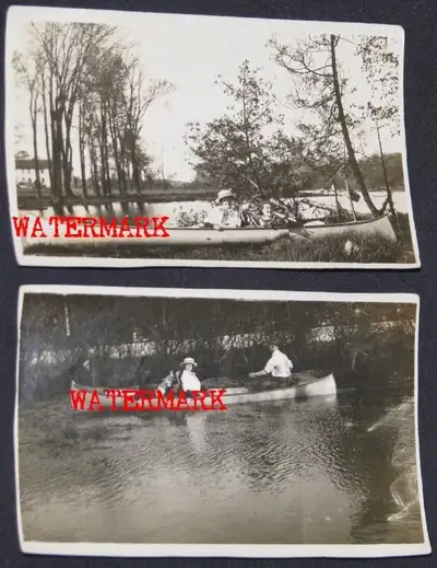 TWO CANADIAN PHOTOGRAPHS WITH CANOES, mkd. DALY, c1910, View more