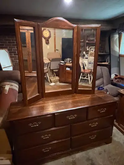 Traditional Dark Brown Wood VeneerDresser with Mirror, View more