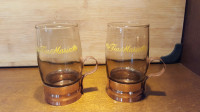 Vintage Tia Maria Smoked Copper Pedestal  Liqueur Glasses x 2