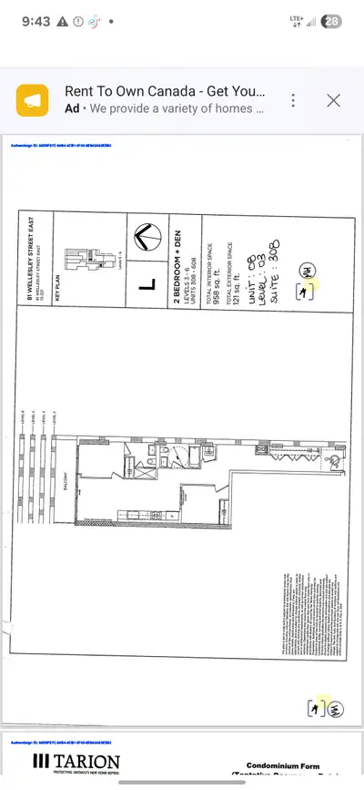 2 bed 2 wash den church and wellesley  958 s ft 121 sq bs $3200