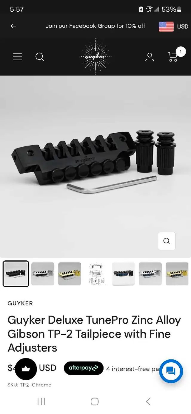 Guyker Deluxe Tune Pro TP2 tail piece/Fine tuners in Guitars in Edmonton - Image 2