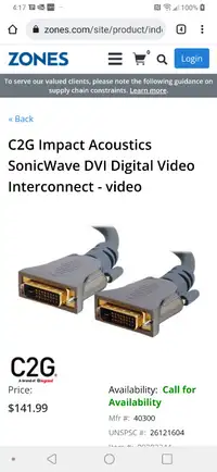 Sonicwave DVI-D digital interconnect. Brand new in box.