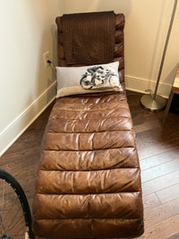 Restoration Hardware Oviedo Leather & Chrome-Frame Chaise Lounge