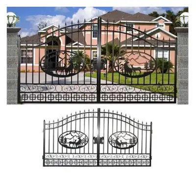 Condition: New product 14' / 20’ Driveway Iron Gate 1.8m. High on Ends 2.3m High in Center Hot Dip G...