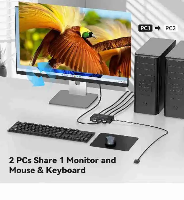 AILVLVNG HDMI KVM Switch 1 Monitors 2 Computers 4K@60Hz USB KVM  in Cables & Connectors in Markham / York Region - Image 2