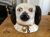Antique 19th C. Staffordshire Dog Bank, Glazed Pottery, ENG