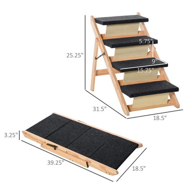 Wood Pet Stairs 2 In 1 Convertible Dog Steps and Carpeted Ramp P in Accessories in Markham / York Region - Image 3