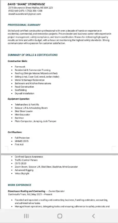 Journeyman Carpenter/Roofing Foreman Looking for work, View more