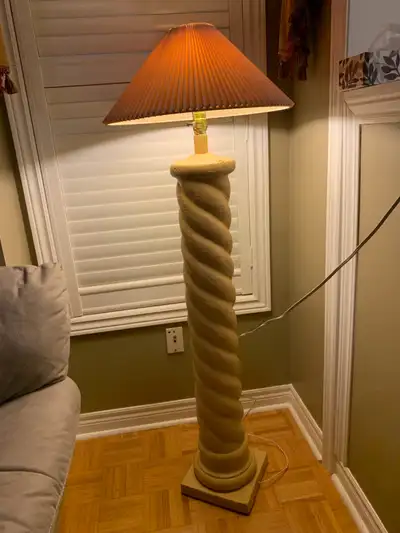 Antique Twisted Plaster Floor Lamp with Pleated Shade, View more