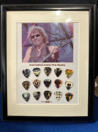Framed & signed Bon Jovi  Gold edition guitar pick display