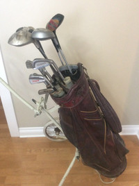 Vintage Push Golf Cart and Clubs