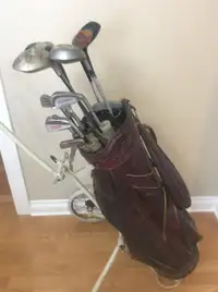 Vintage Push Golf Cart and Clubs