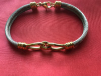Bracelet cabestan double câbles en acier plaqué or 18k neuf