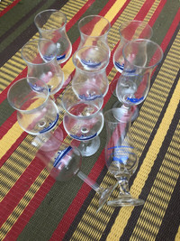 Set of 8 collectible SS Norway wine goblets plus 2 beer glasses