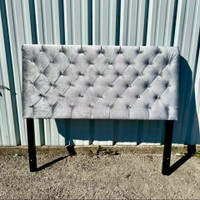 Queen Size Bed Grey Velvet Jewel Headboard