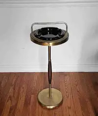 Vintage 60's Brass Ashtray stand w/amber glass ashtray