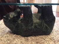 Vintage-modern Glass Top Coffee Table with Black Bear Base