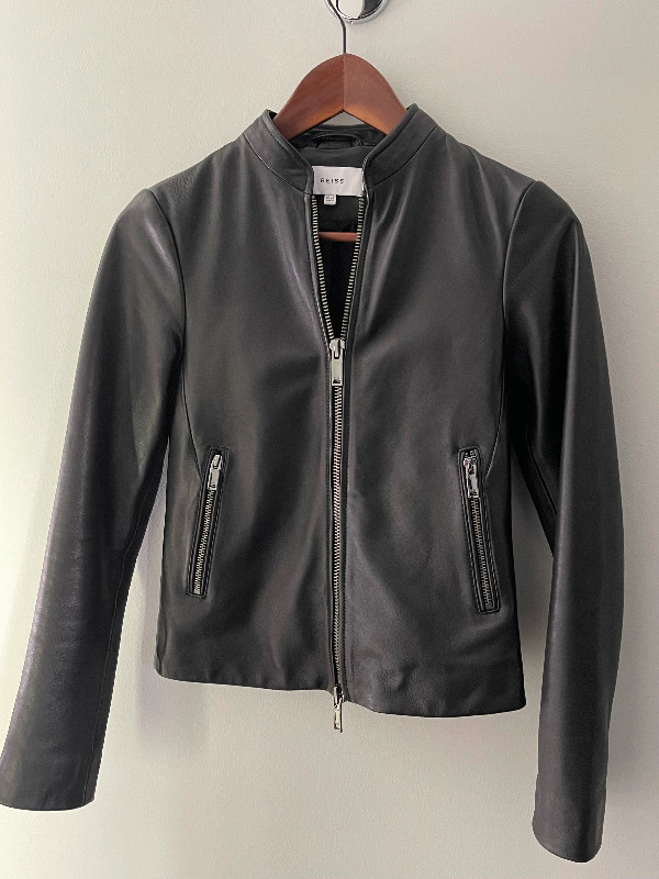 REISS Women Allie Black Leather Fitted Biker’s Jacket Size 0 US in Women's - Tops & Outerwear in City of Toronto - Image 2