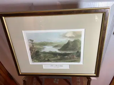 #9 Antique print titled “Lake Massawhippy” Eastern Townships Quebec by W. H. Bartlett. Circa 1841. D...