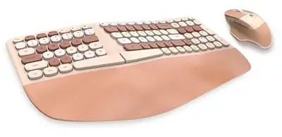 Wireless Ergonomic Keyboard & Mouse Combo – Split Design, Milk T, View more