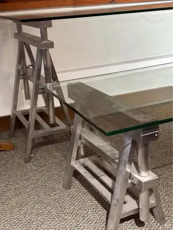 Modern industrial aluminum/glass adjustable rectangular dining/console/sofa table - 55”24 x 55” 1/2”...