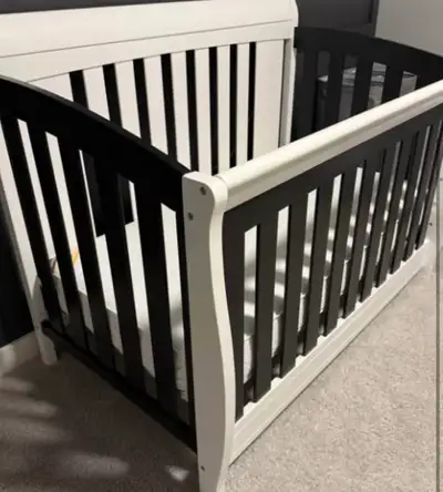 Modern Black & White Crib / ToddlerBed + Mattress, View more